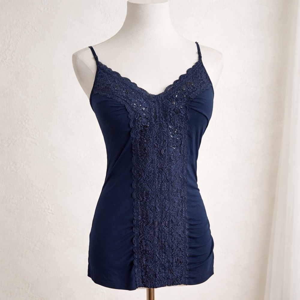Vintage Guess Navy Lace Beaded Camisole Y2K Romantic Top M